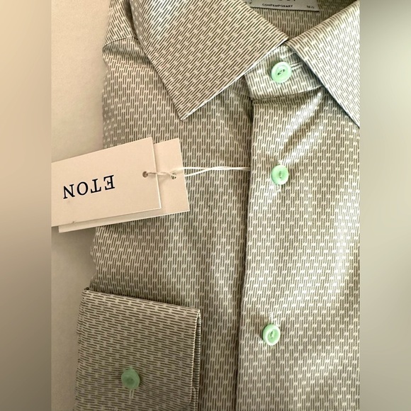 NWT ETON men’s button up dress shirt green 42 16.5 neck formal event office - Picture 1 of 12